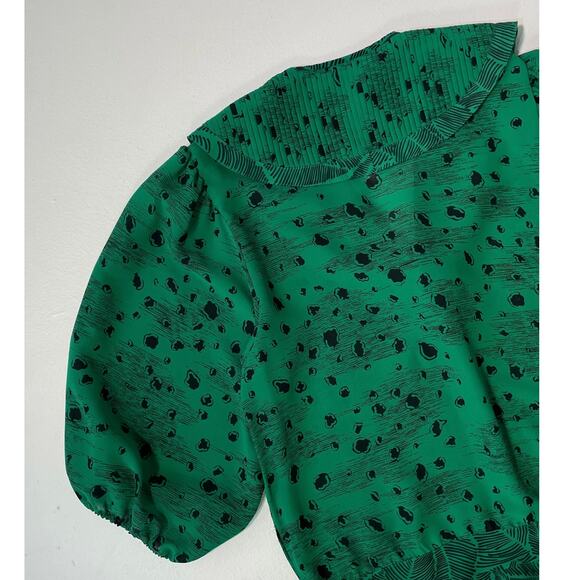 Vintage 80's SUSAN FREIS Green Puff Sleeve Patterned Top / Sz XS / Georgette - Picture 6 of 8